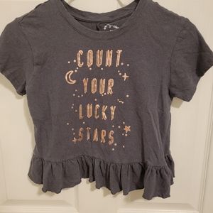 Girls Grey Waist Length Count Your Lucky Stars Short Sleeve Top Si…